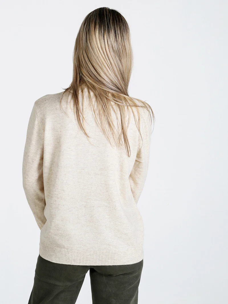 Pullover donna a lupetto in maglia - beige