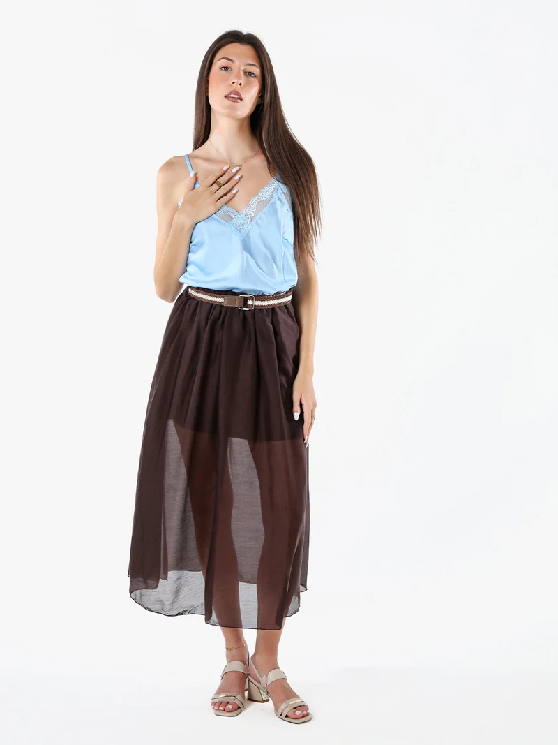 Top donna effetto raso con scollo in pizzo e spalline strette - azzurro