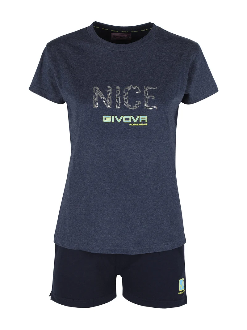 Completo corto da donna in cotone - blu scuro