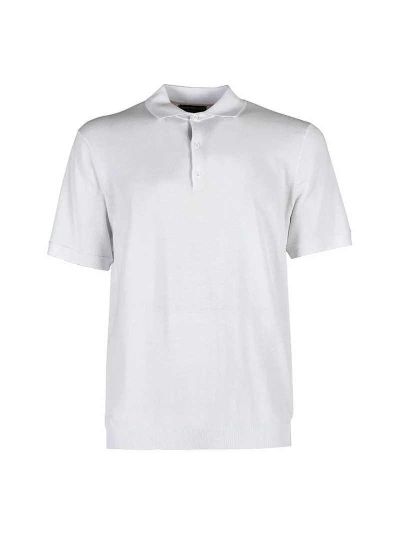 Polo da uomo in maglia extra fine a maniche corte - bianco