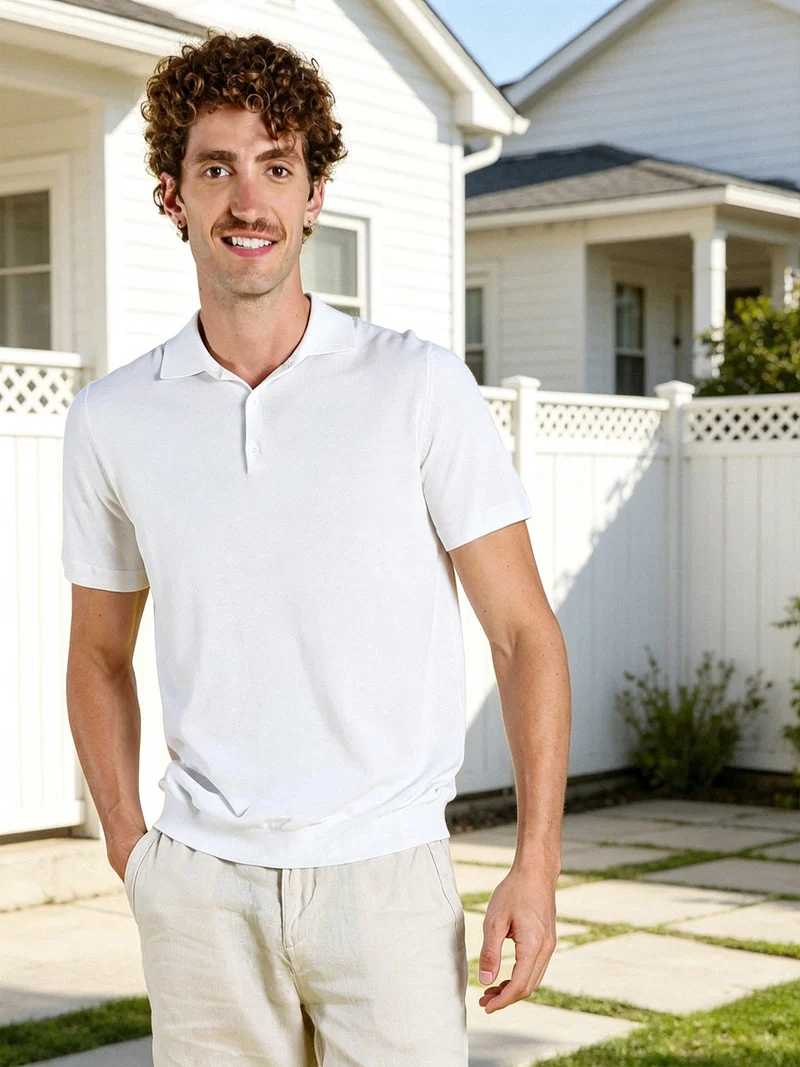 Polo da uomo in maglia extra fine a maniche corte - bianco