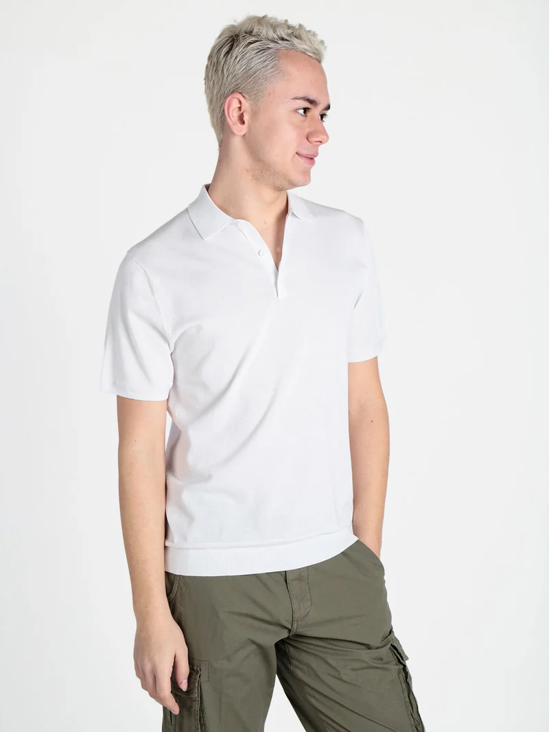 Polo da uomo in maglia extra fine a maniche corte - bianco