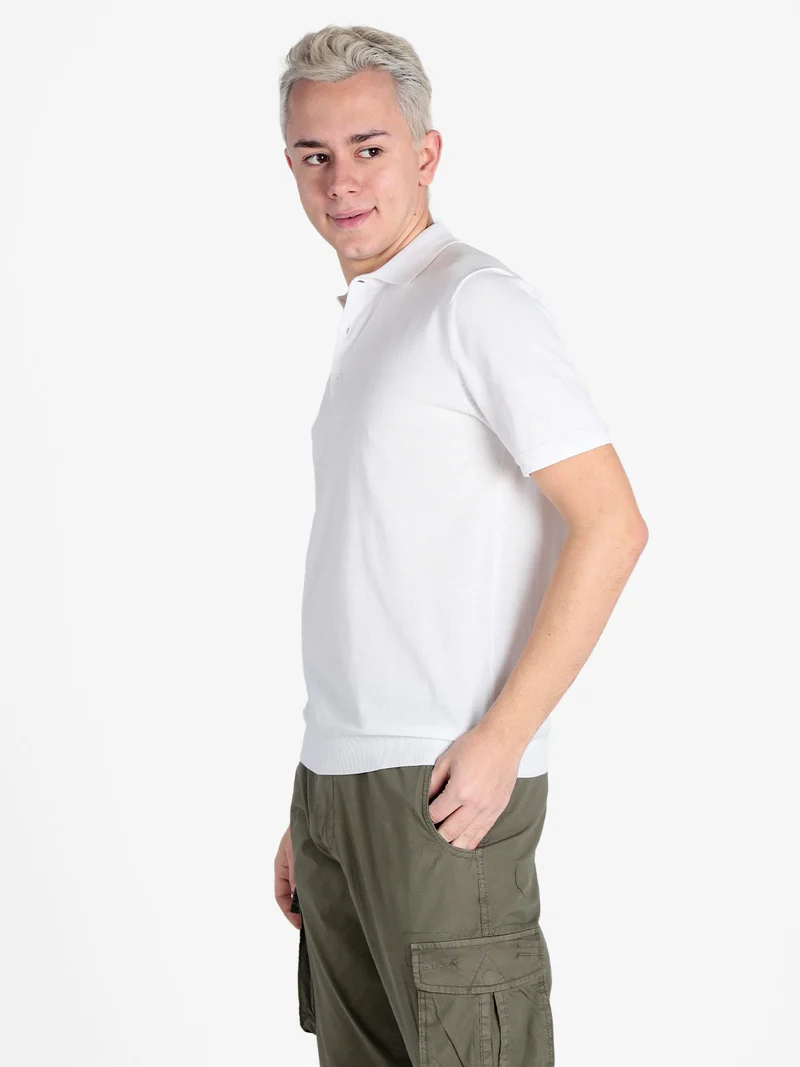 Polo da uomo in maglia extra fine a maniche corte - bianco
