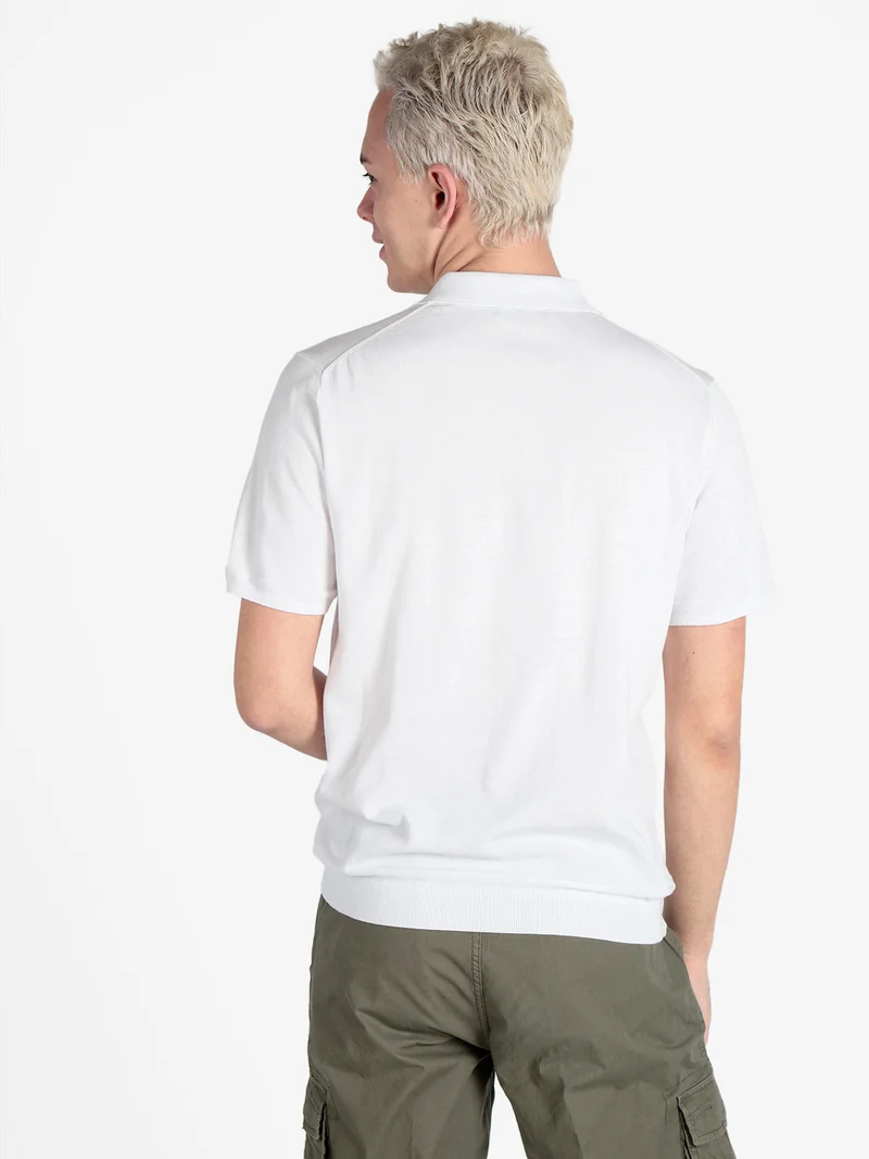 Polo da uomo in maglia extra fine a maniche corte - bianco