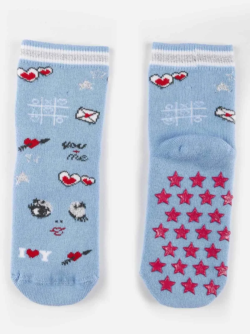 Calze antiscivolo da bambina con stampe - azzurro