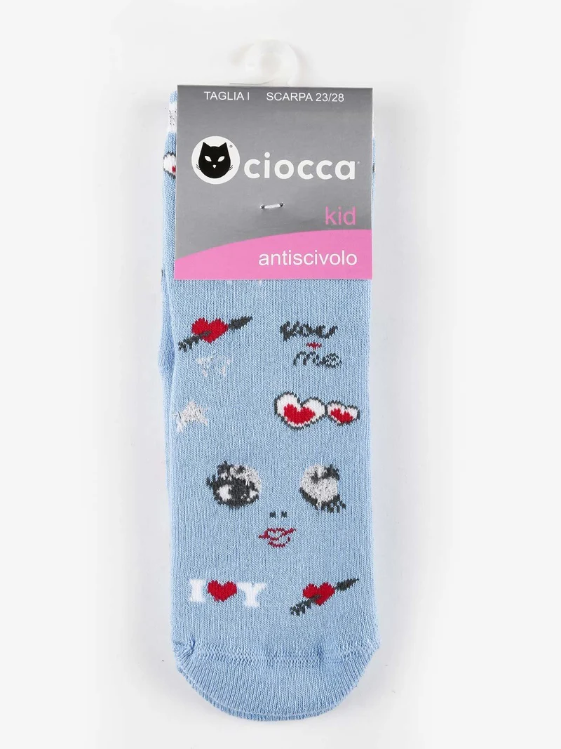 Calze antiscivolo da bambina con stampe - azzurro