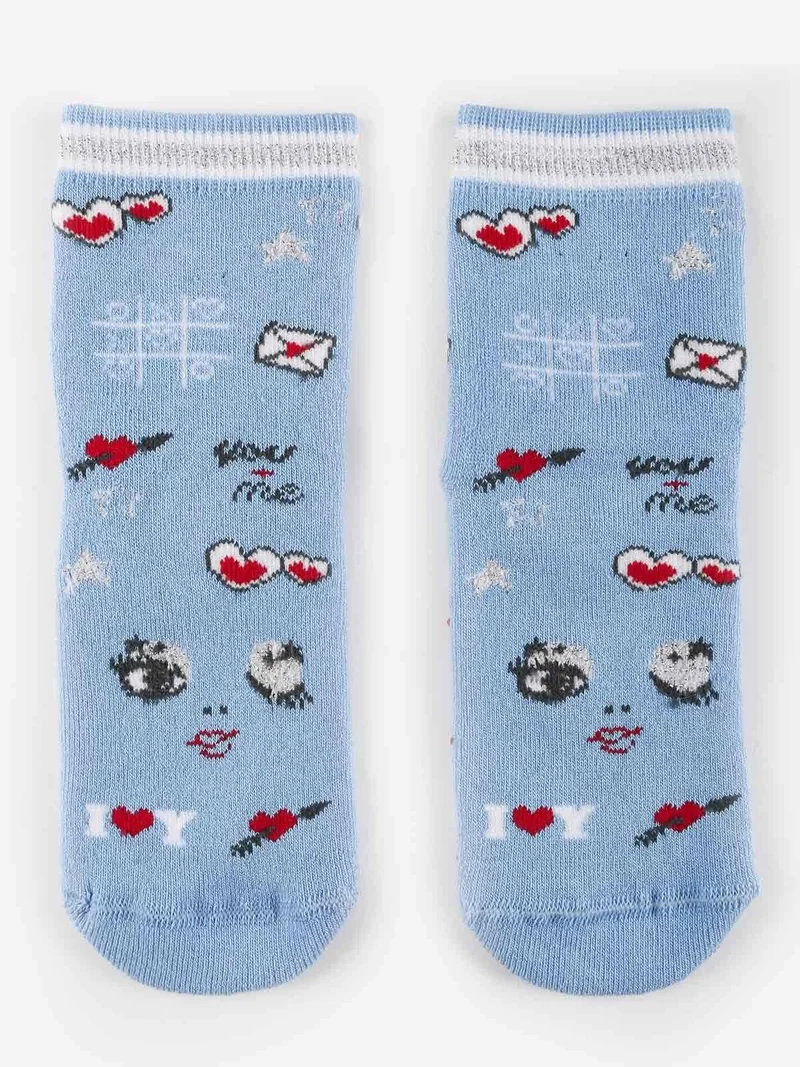 Calze antiscivolo da bambina con stampe - azzurro