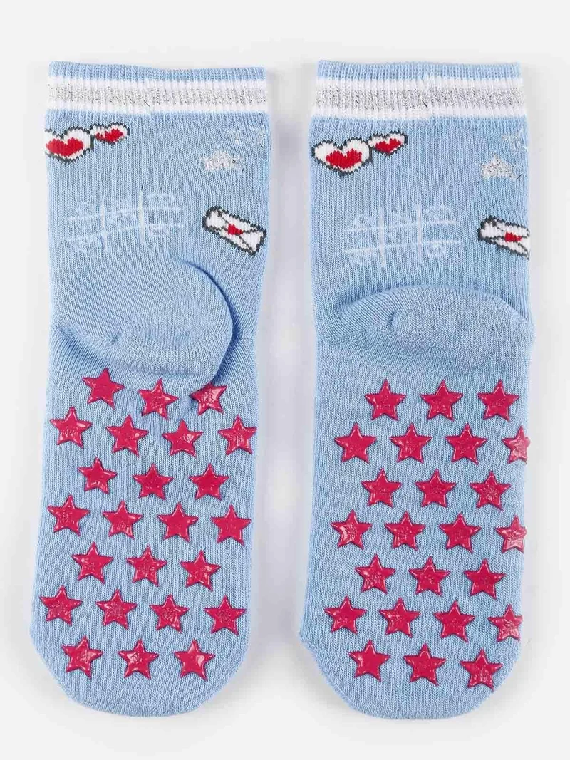 Calze antiscivolo da bambina con stampe - azzurro