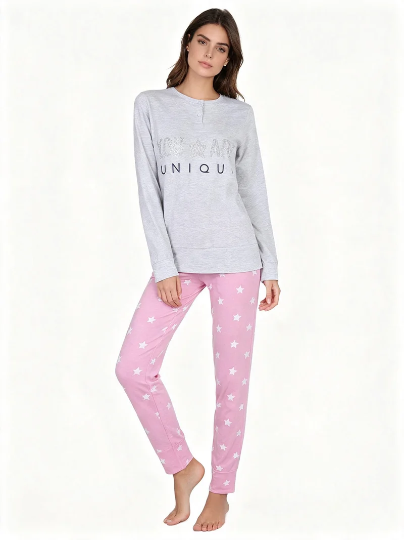 Pigiama lungo da donna in cotone - grigio