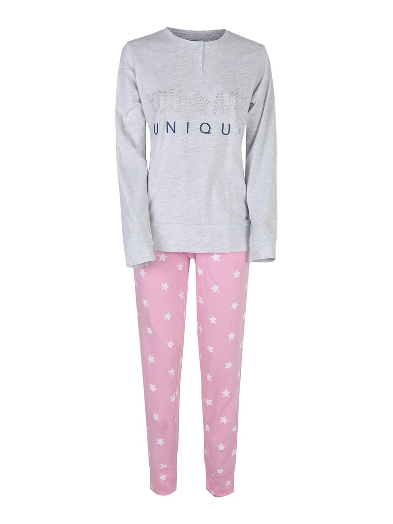 Pigiama lungo da donna in cotone - grigio