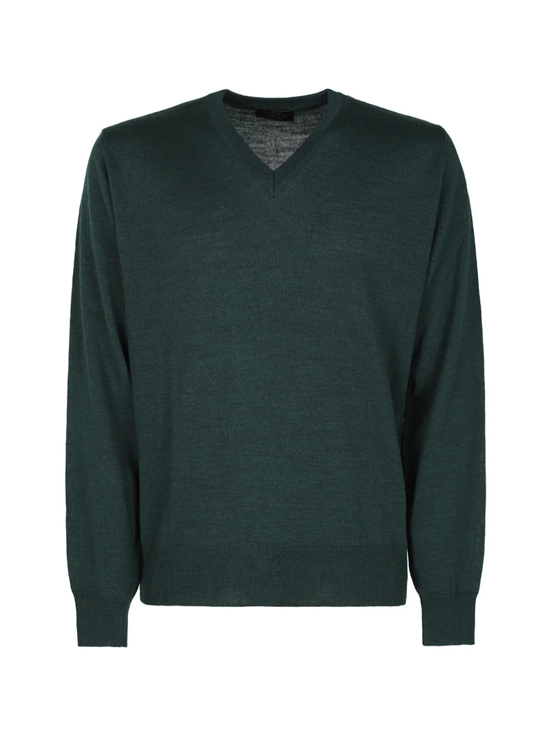 Pullover da uomo misto lana con scollo a V - verde scuro