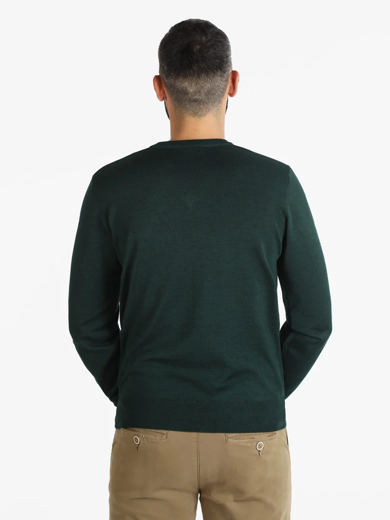 Pullover da uomo misto lana con scollo a V - verde scuro