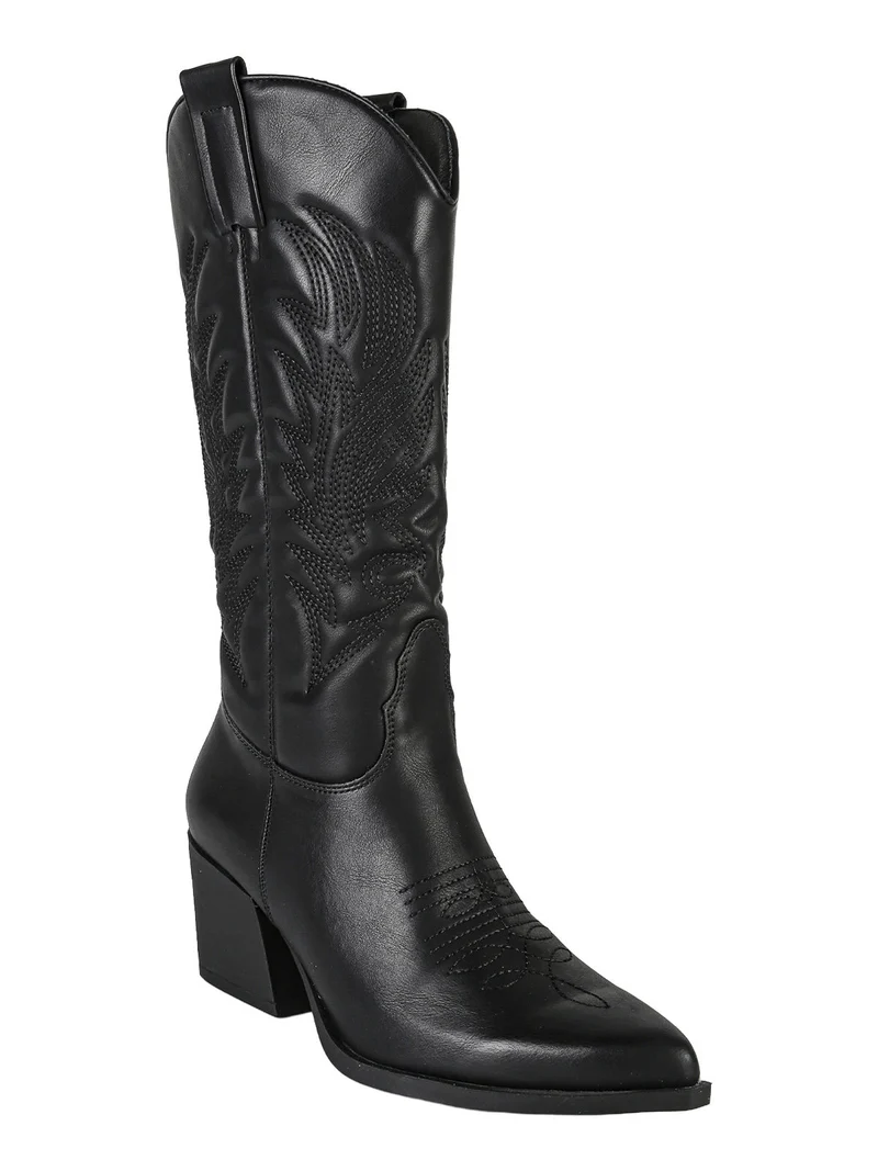 Stivali texani donna con ricami - nero
