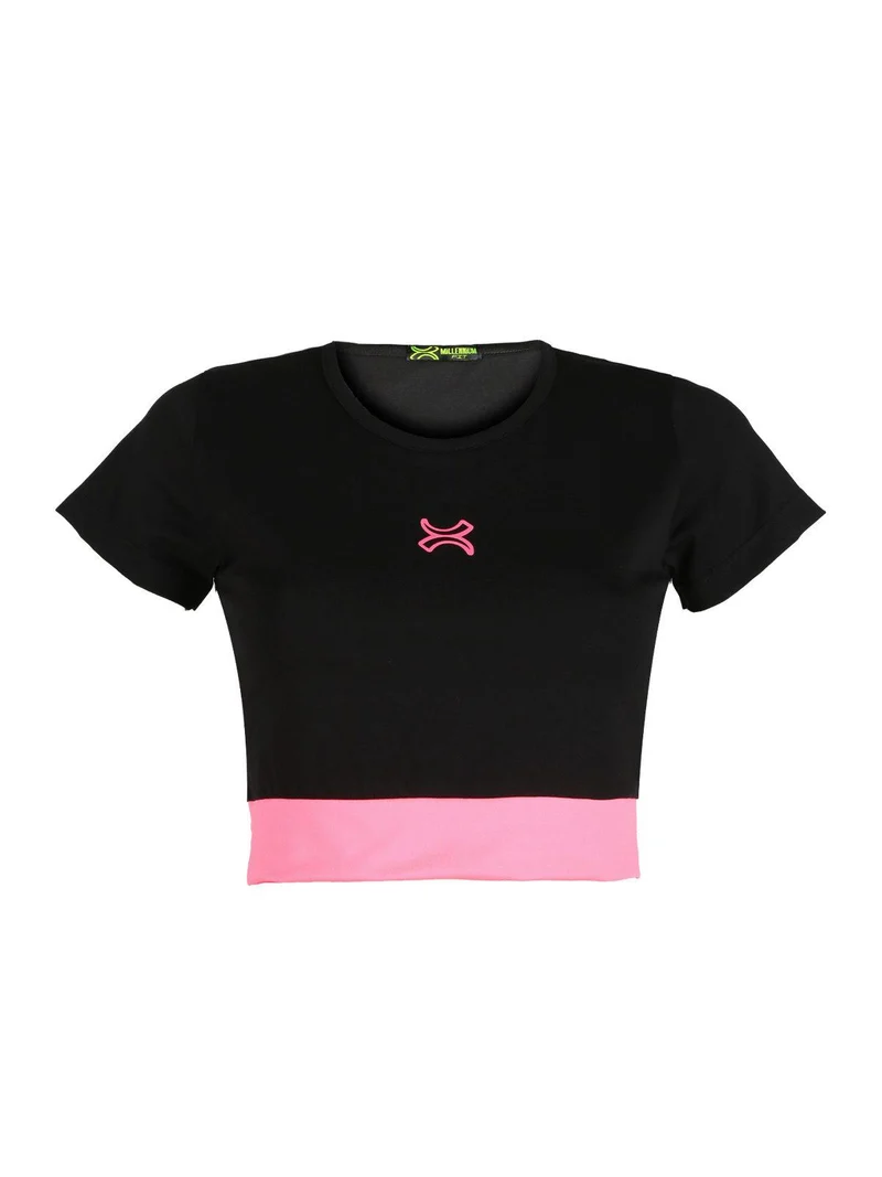 T-shirt crop donna in cotone elasticizzato - nero