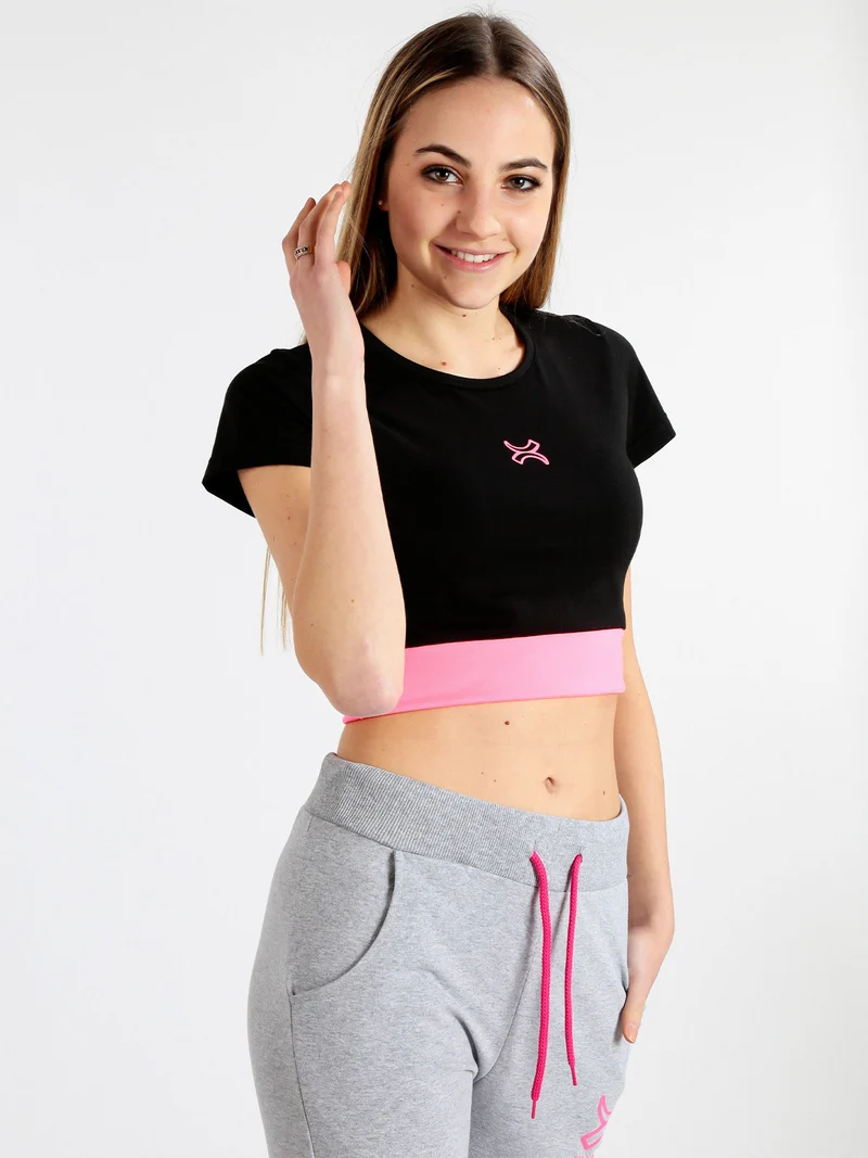 T-shirt crop donna in cotone elasticizzato - nero