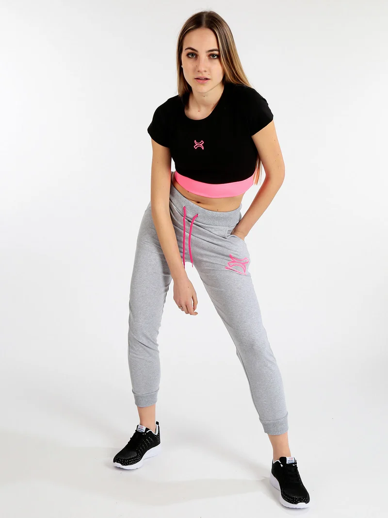 T-shirt crop donna in cotone elasticizzato - nero