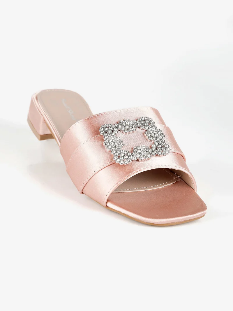 Ciabatte donna gioiello in raso - champagne