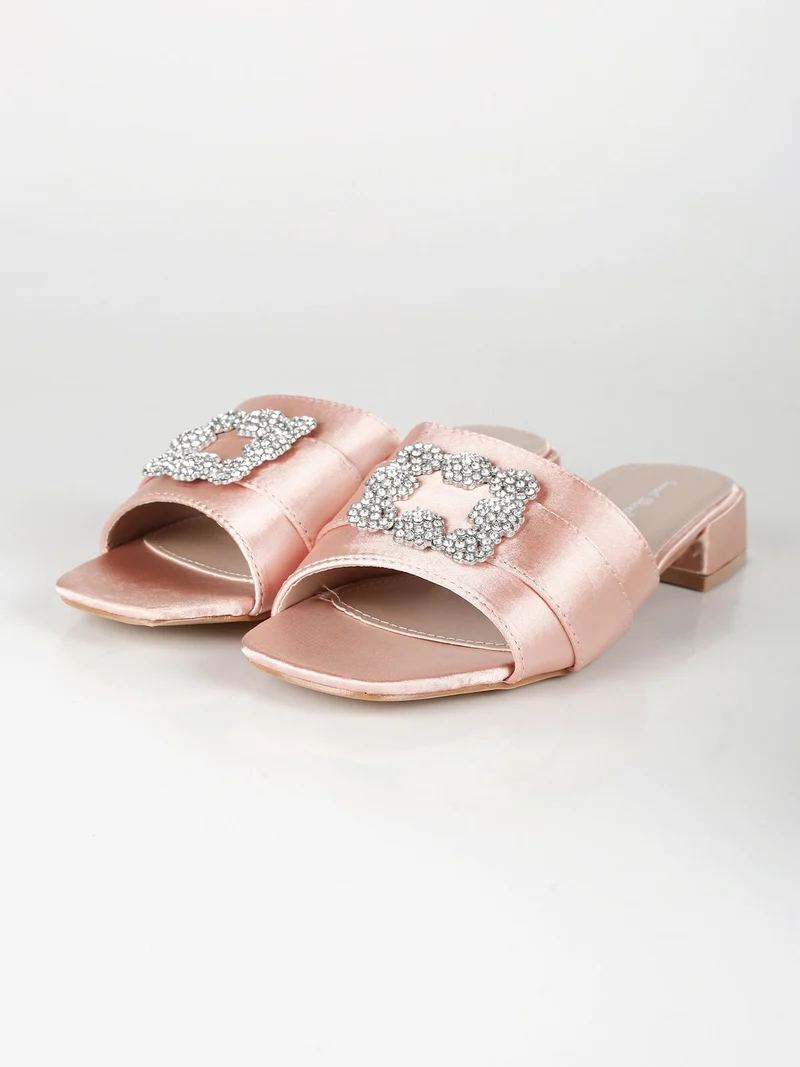 Ciabatte donna gioiello in raso - champagne