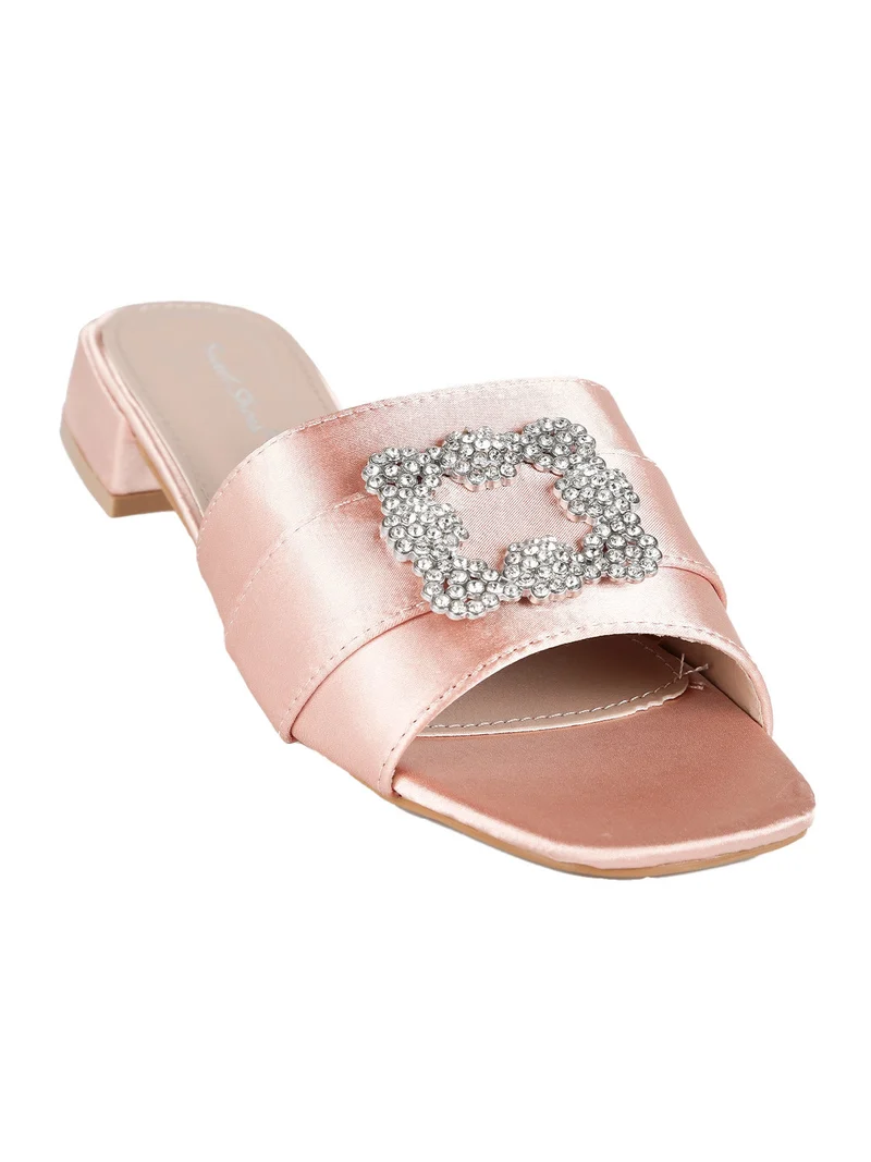 Ciabatte donna gioiello in raso - champagne
