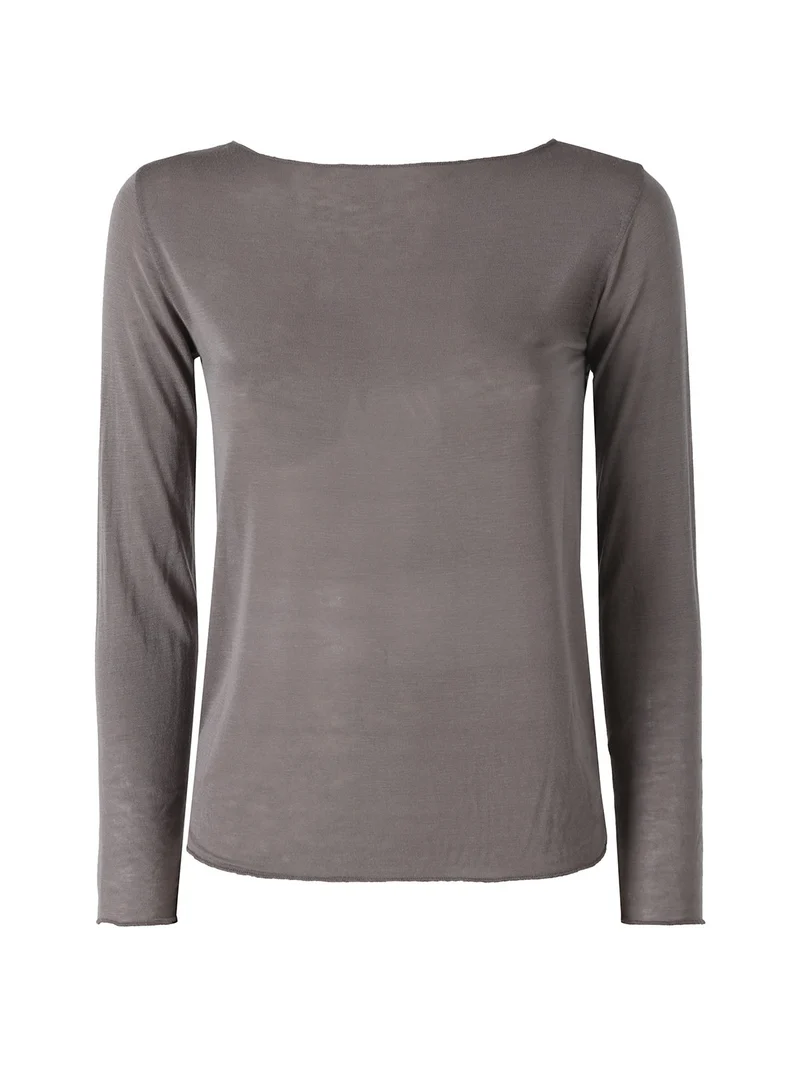 Maglia donna in misto cashmere a maniche lunghe - fango