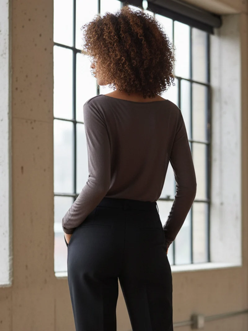 Maglia donna in misto cashmere a maniche lunghe - fango