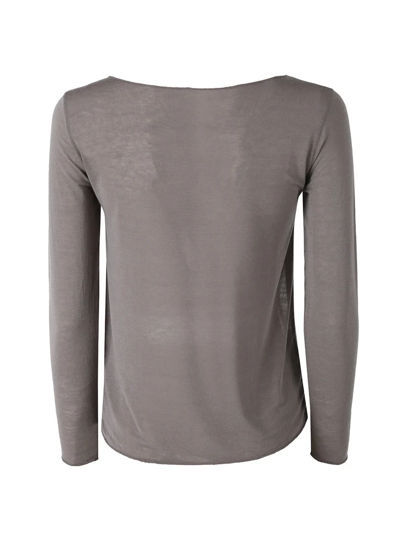 Maglia donna in misto cashmere a maniche lunghe - fango