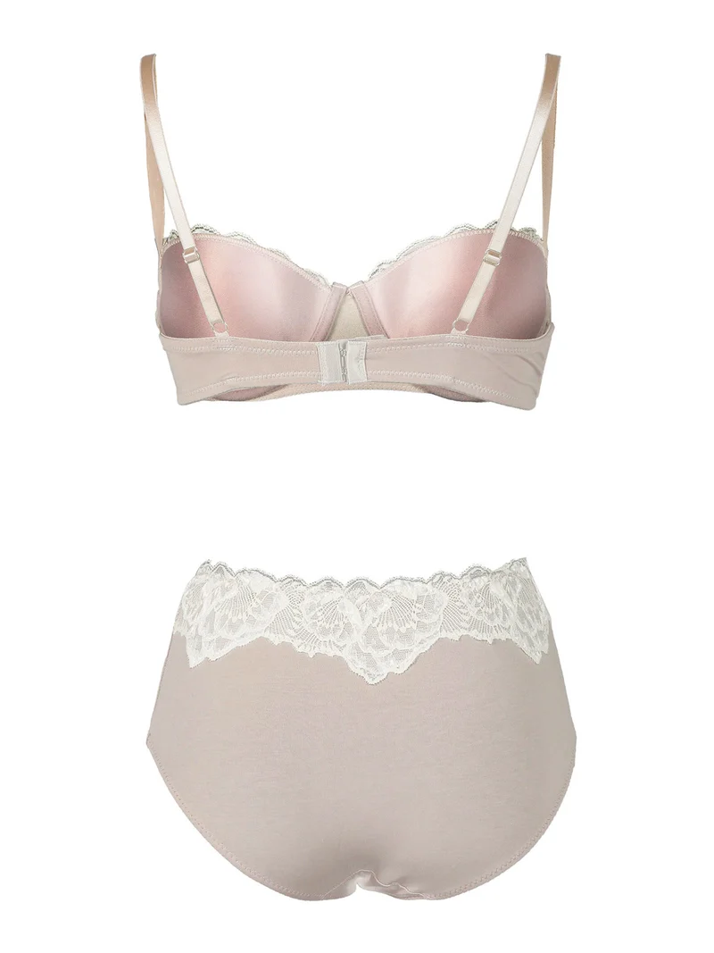 P0679C Balconette + panty in misto seta - sabbia