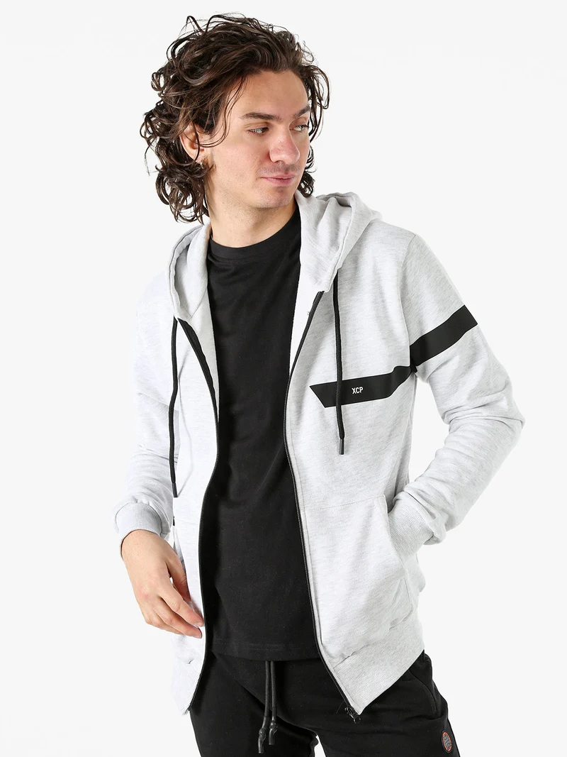 Felpa da uomo in cotone con cappuccio e zip - grigio chiaro