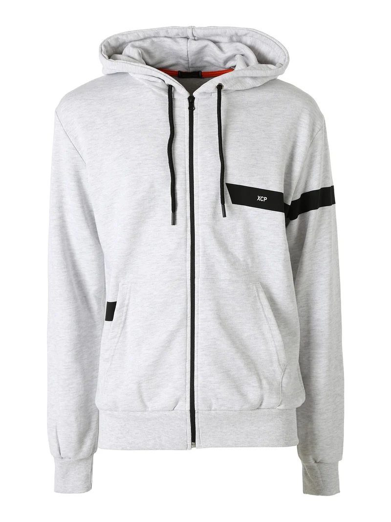 Felpa da uomo in cotone con cappuccio e zip - grigio chiaro