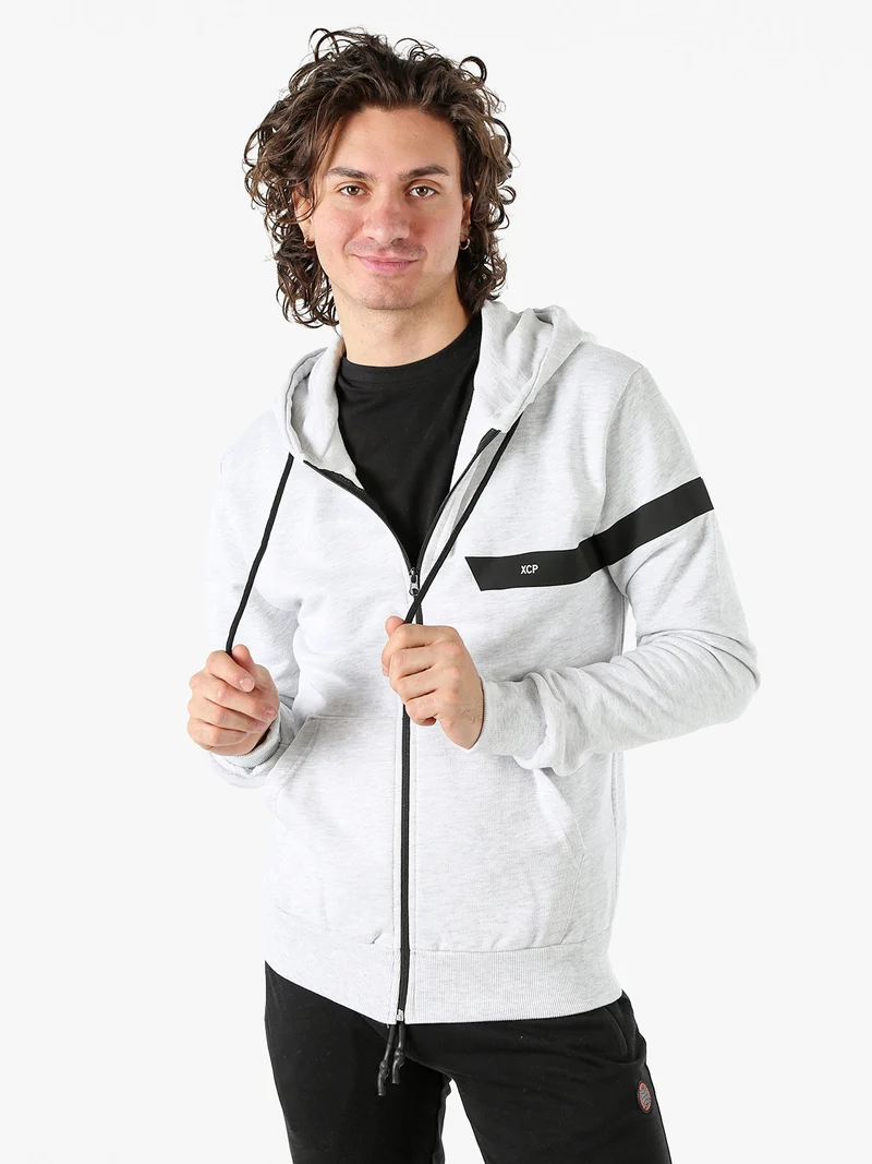 Felpa da uomo in cotone con cappuccio e zip - grigio chiaro