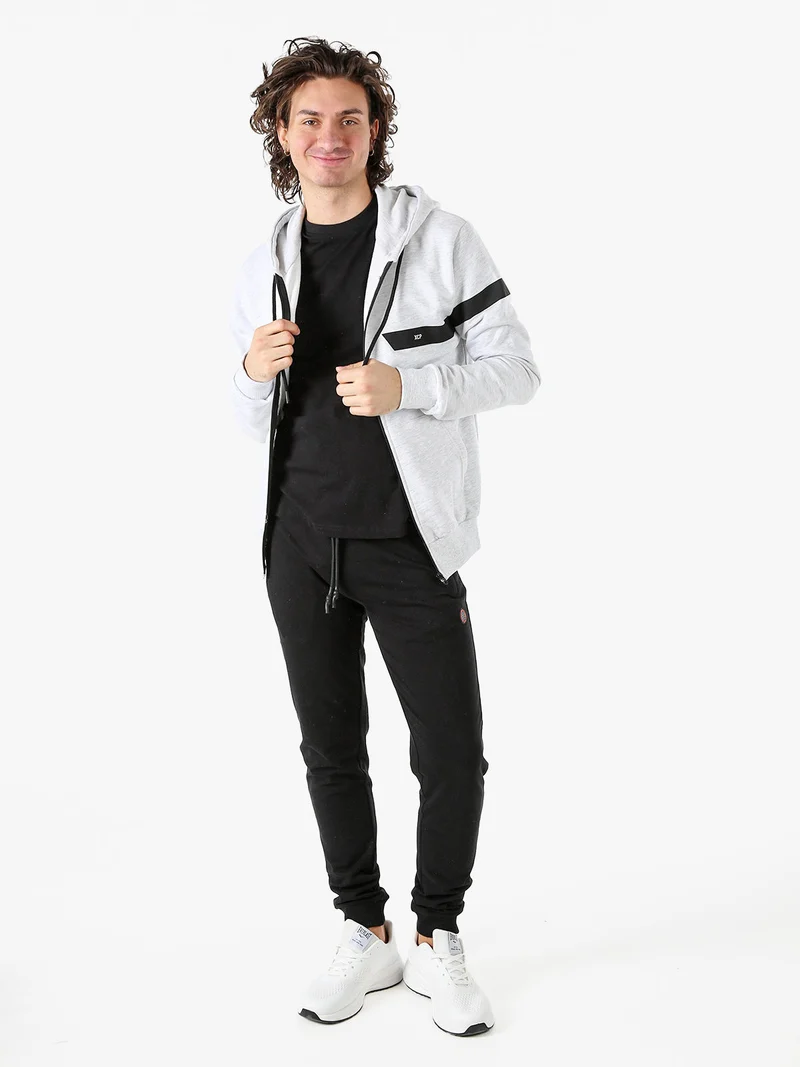 Felpa da uomo in cotone con cappuccio e zip - grigio chiaro