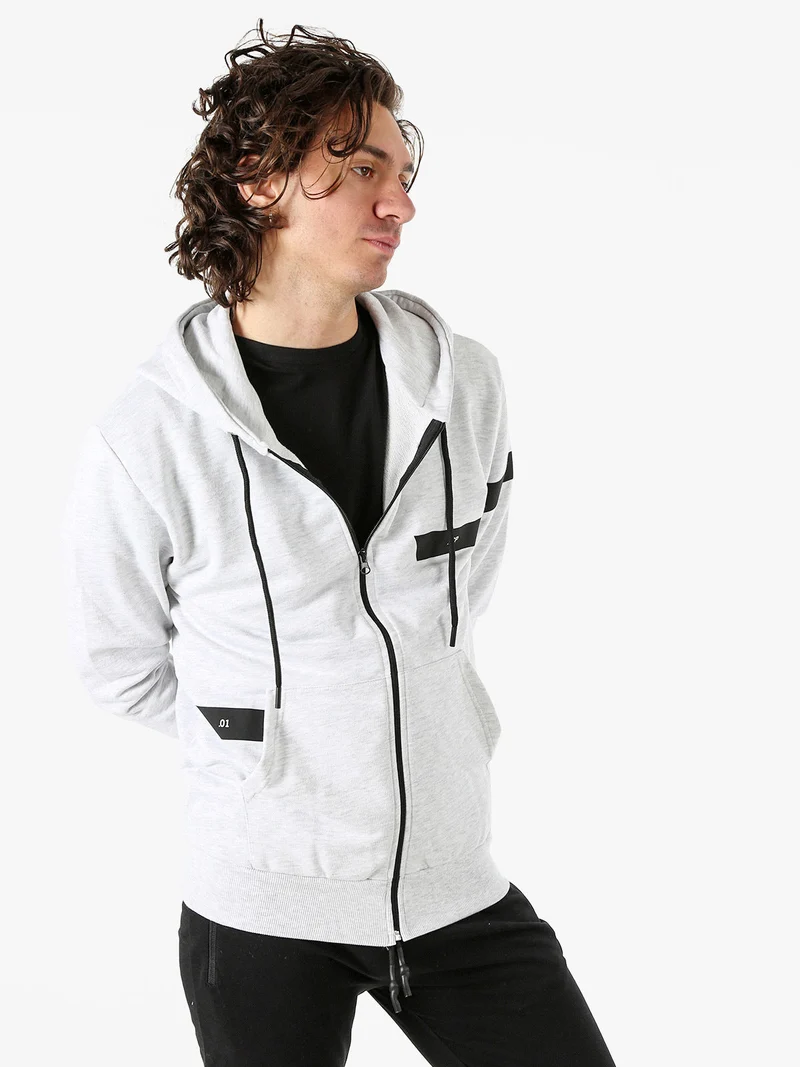 Felpa da uomo in cotone con cappuccio e zip - grigio chiaro