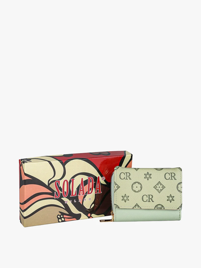 Portafoglio mini da donna con stampa monogramma - pistacchio