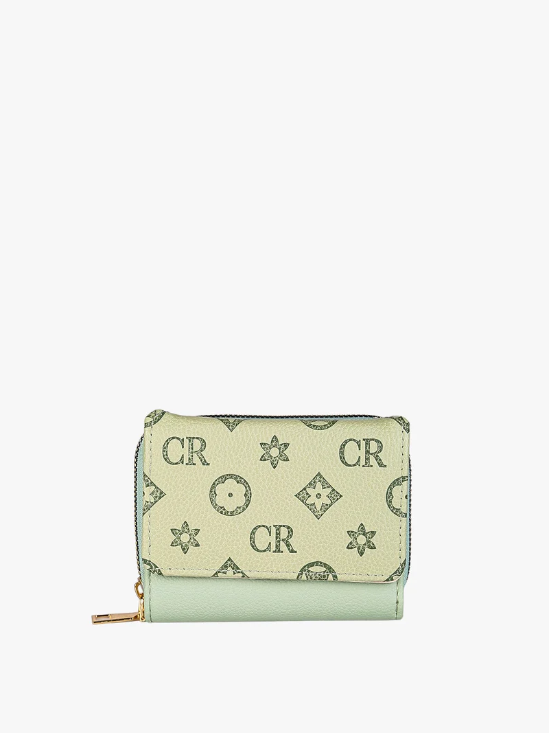 Portafoglio mini da donna con stampa monogramma - pistacchio