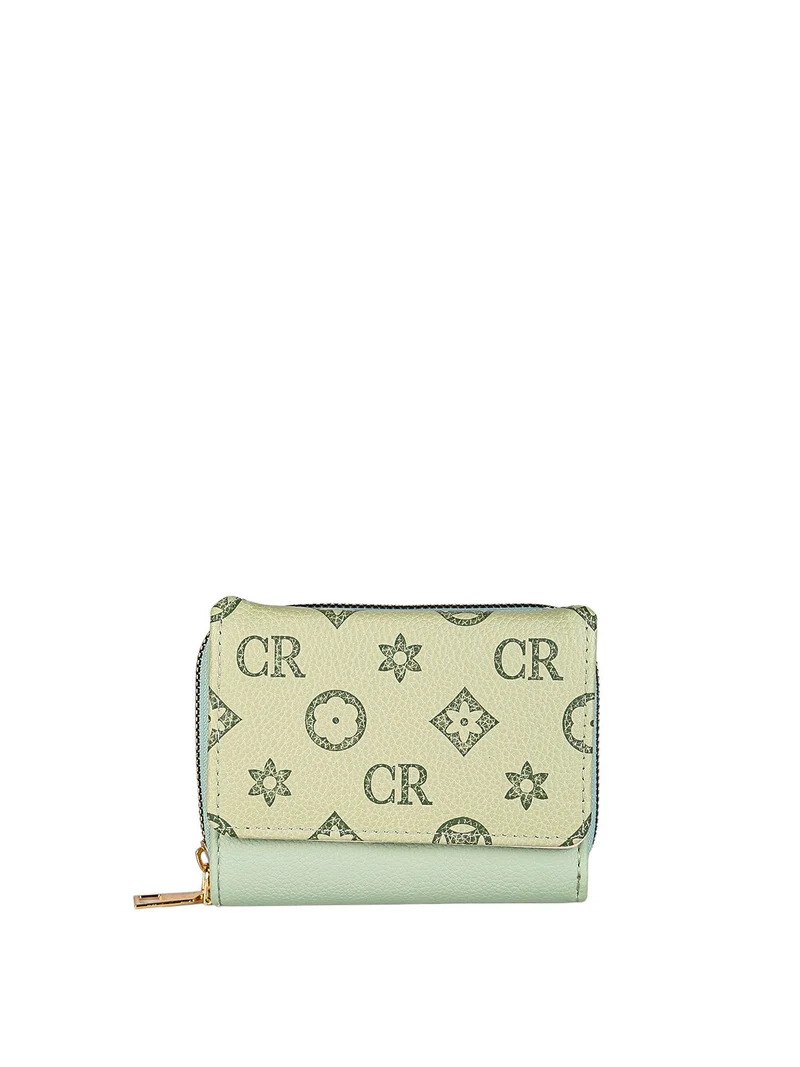 Portafoglio mini da donna con stampa monogramma - pistacchio