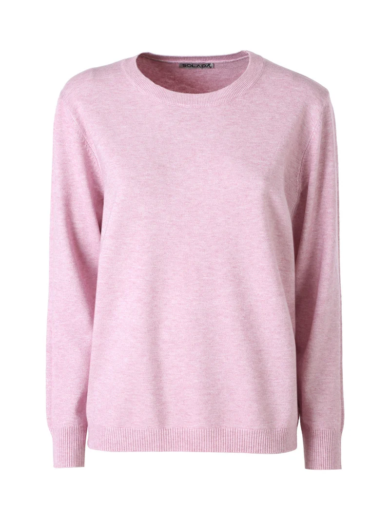 Pullover girocollo da donna in maglia - rosa