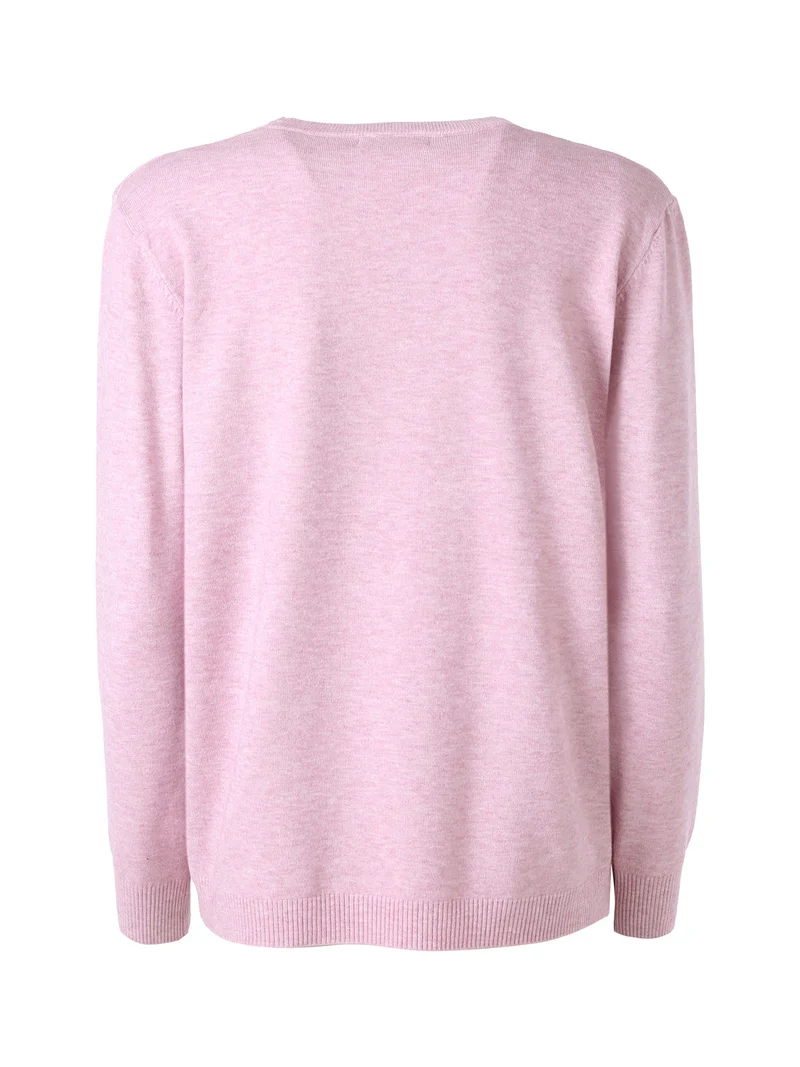 Pullover girocollo da donna in maglia - rosa