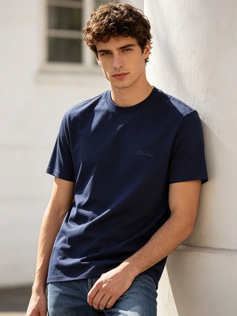 T-shirt girocollo da uomo in cotone con logo - blu scuro