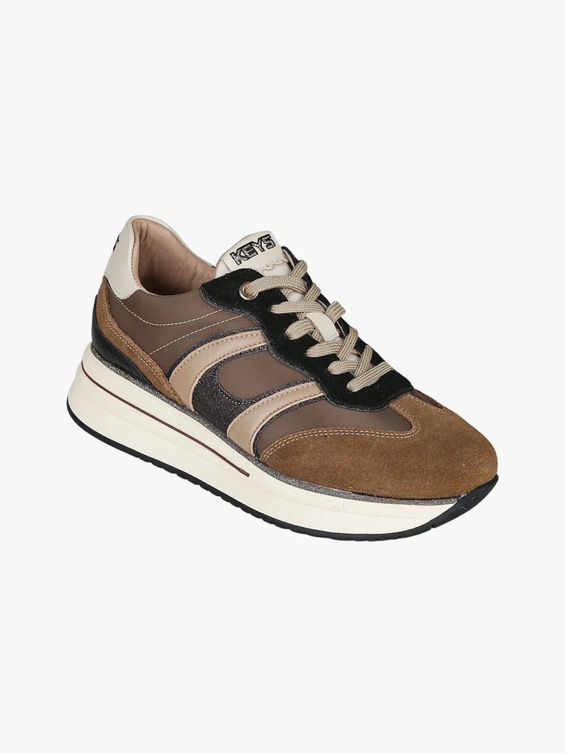Sneakers donna in pelle con platform - marrone