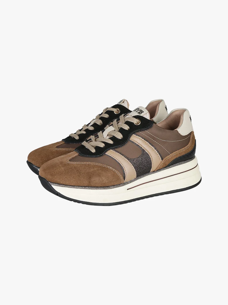 Sneakers donna in pelle con platform - marrone