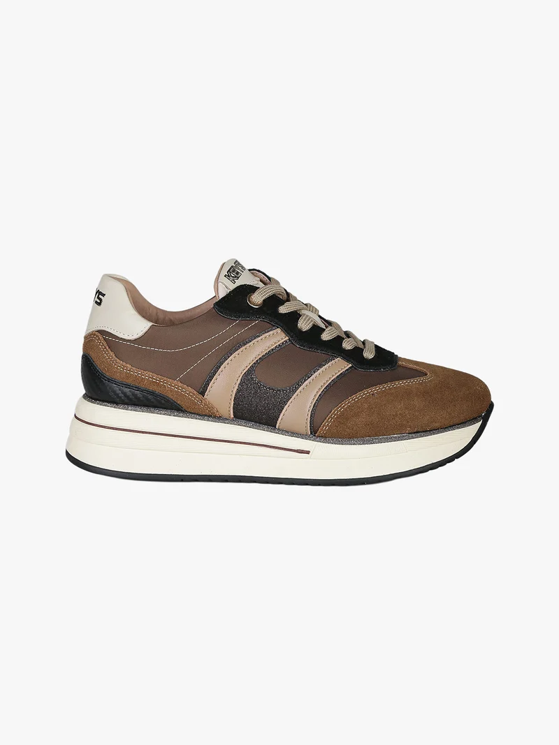 Sneakers donna in pelle con platform - marrone