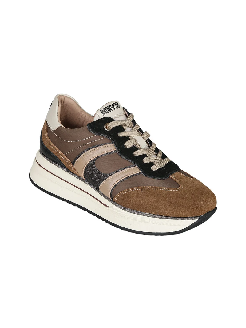 Sneakers donna in pelle con platform - marrone