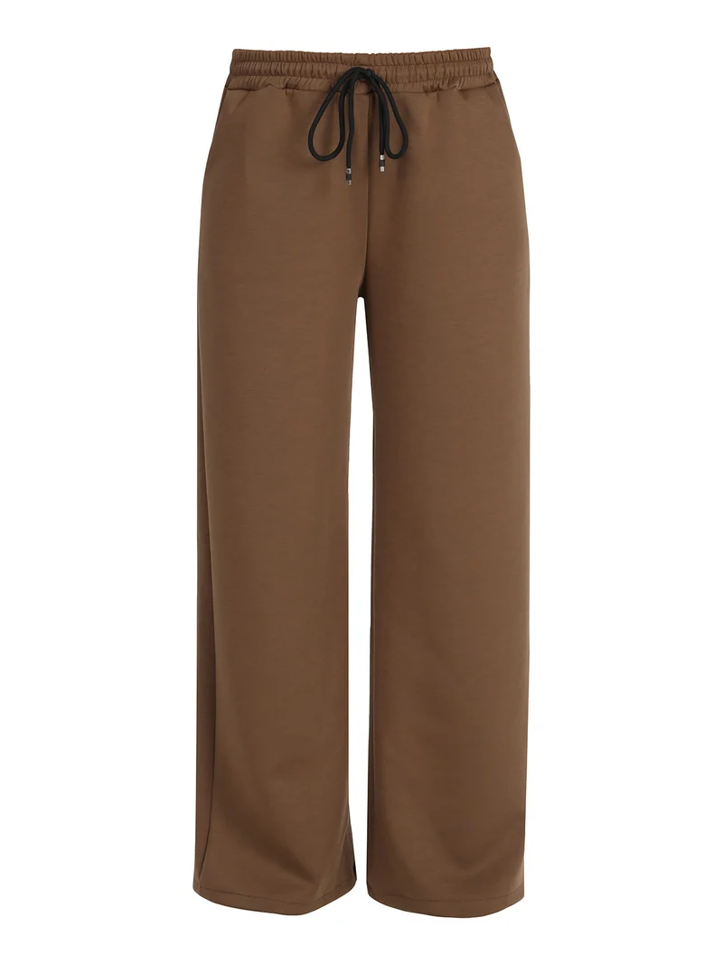 Pantaloni donna in felpa a gamba larga con coulisse - marrone