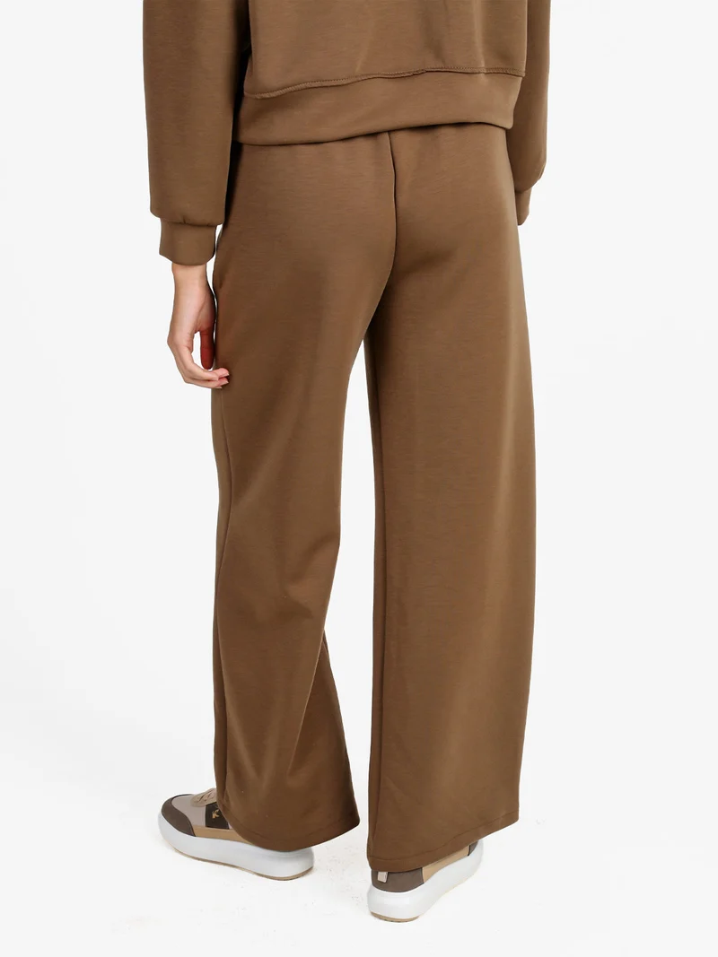 Pantaloni donna in felpa a gamba larga con coulisse - marrone