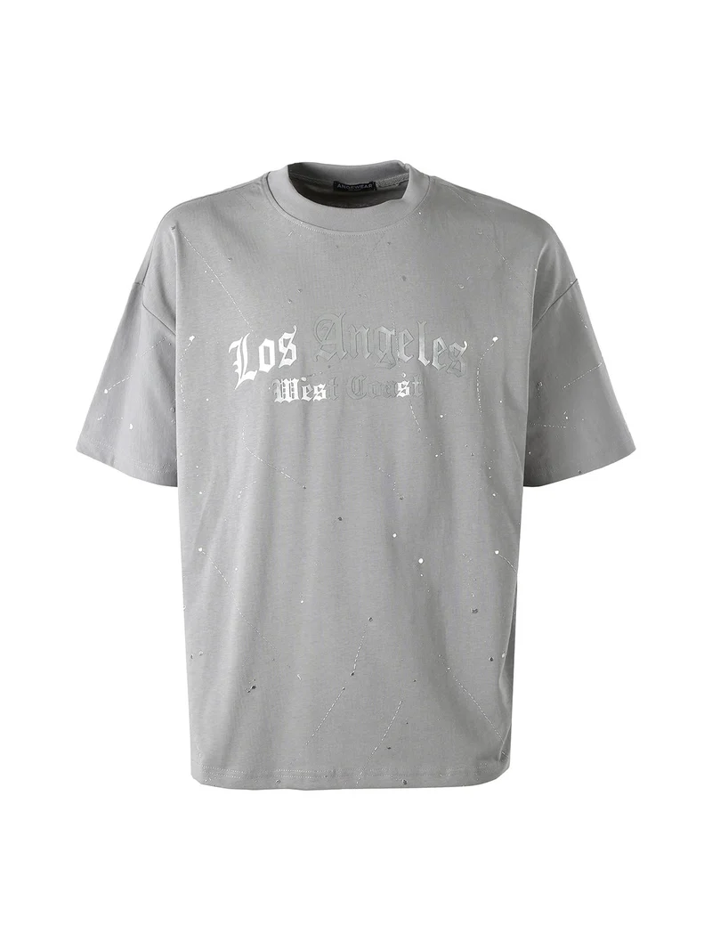 T-shirt da uomo in cotone con stampe metallizzate - grigio
