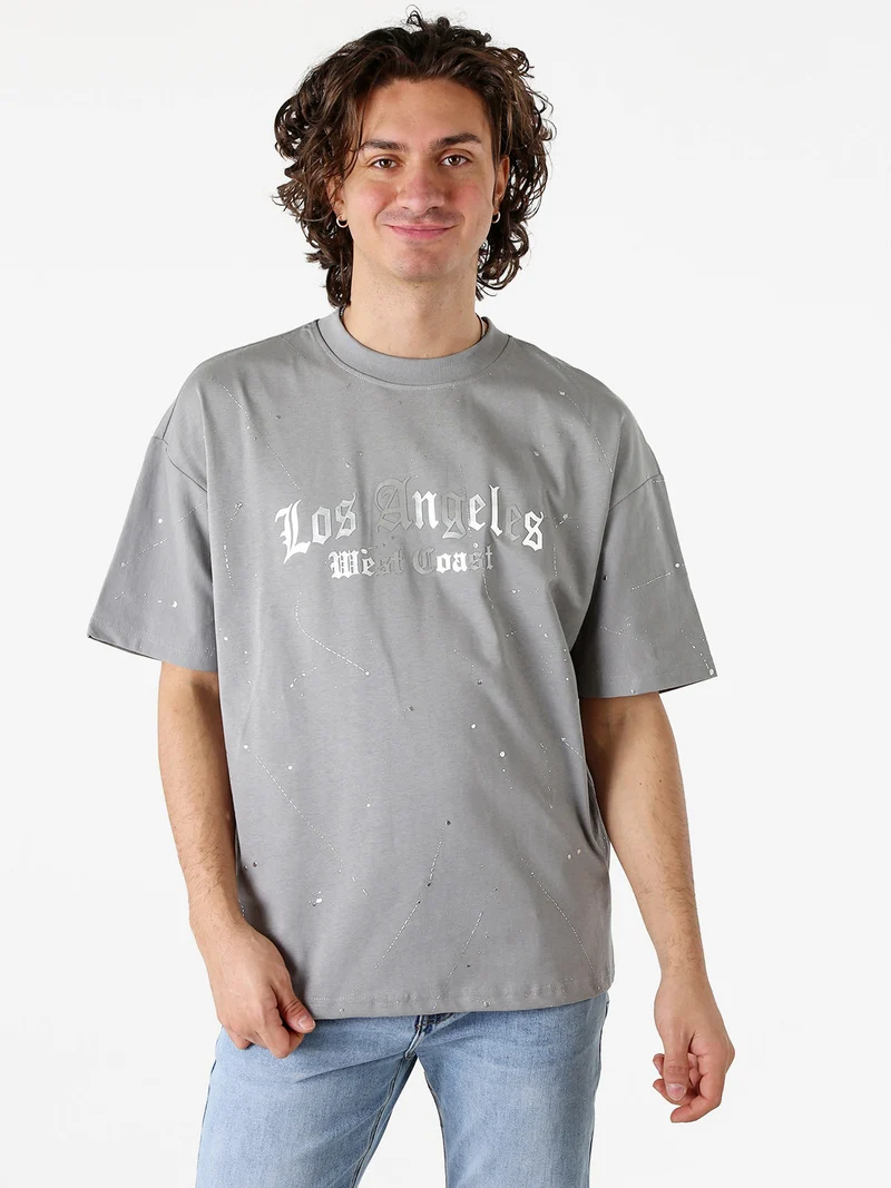 T-shirt da uomo in cotone con stampe metallizzate - grigio