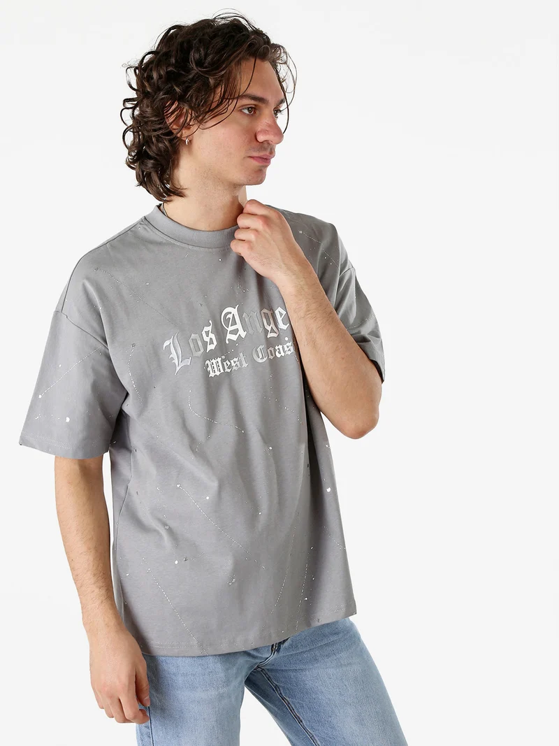 T-shirt da uomo in cotone con stampe metallizzate - grigio