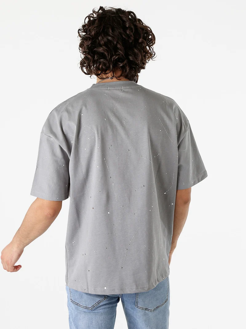 T-shirt da uomo in cotone con stampe metallizzate - grigio