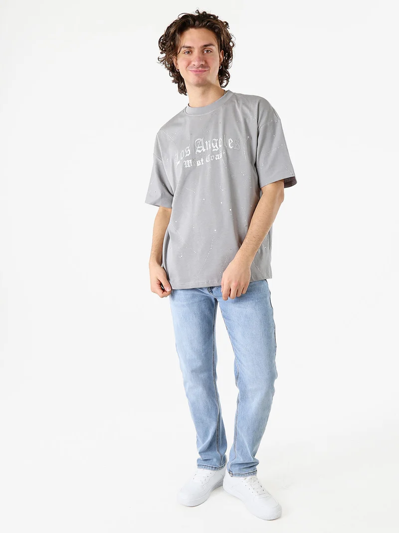 T-shirt da uomo in cotone con stampe metallizzate - grigio