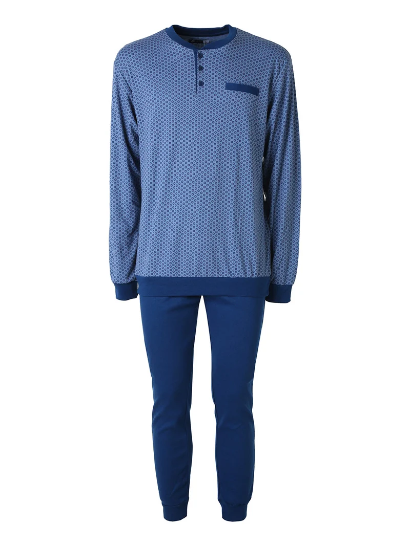 Pigiama lungo da uomo in cotone interlock con stampa a cerchi - jeans